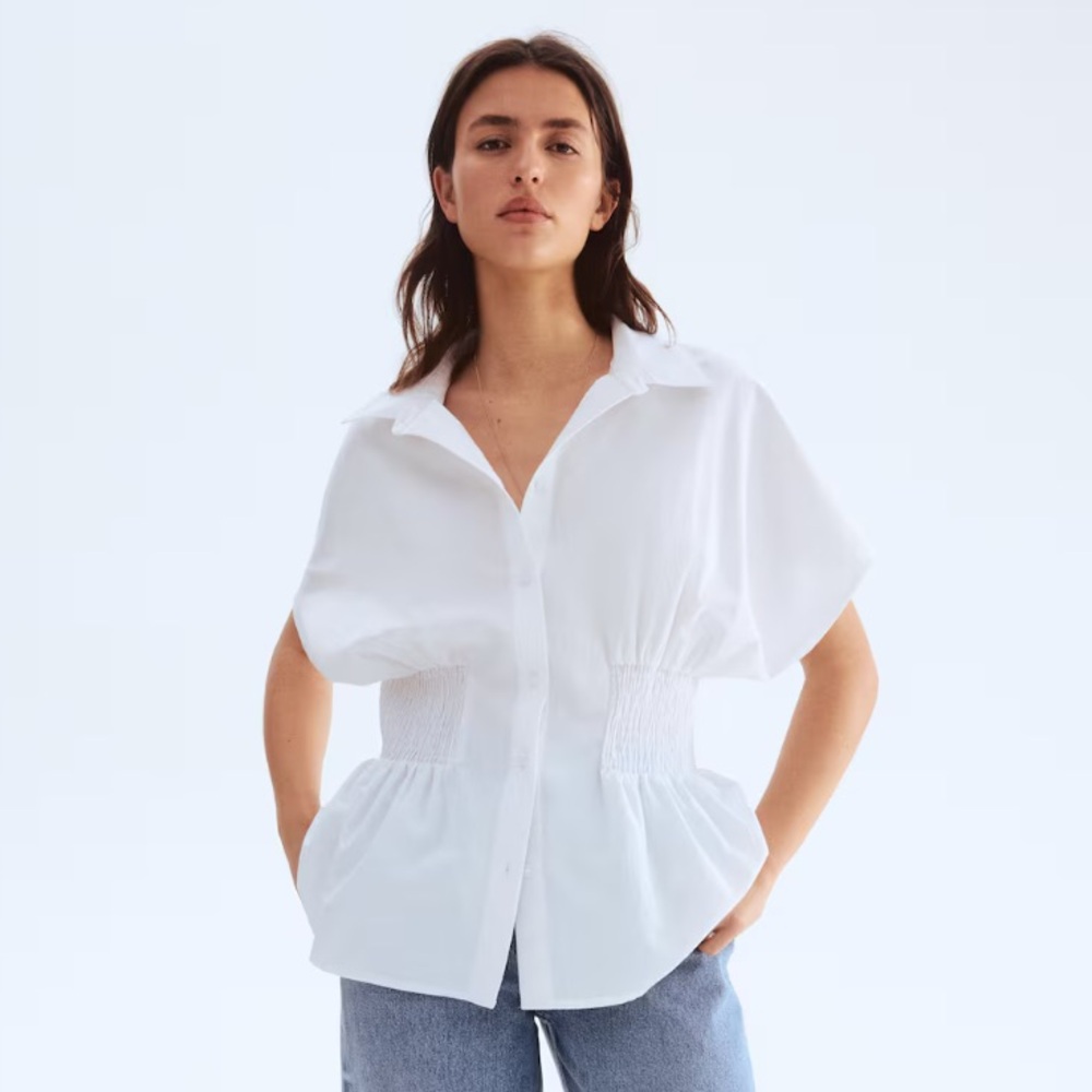 H&M White Smocked Waist Button Down Shirt NWT 
small and medium available!